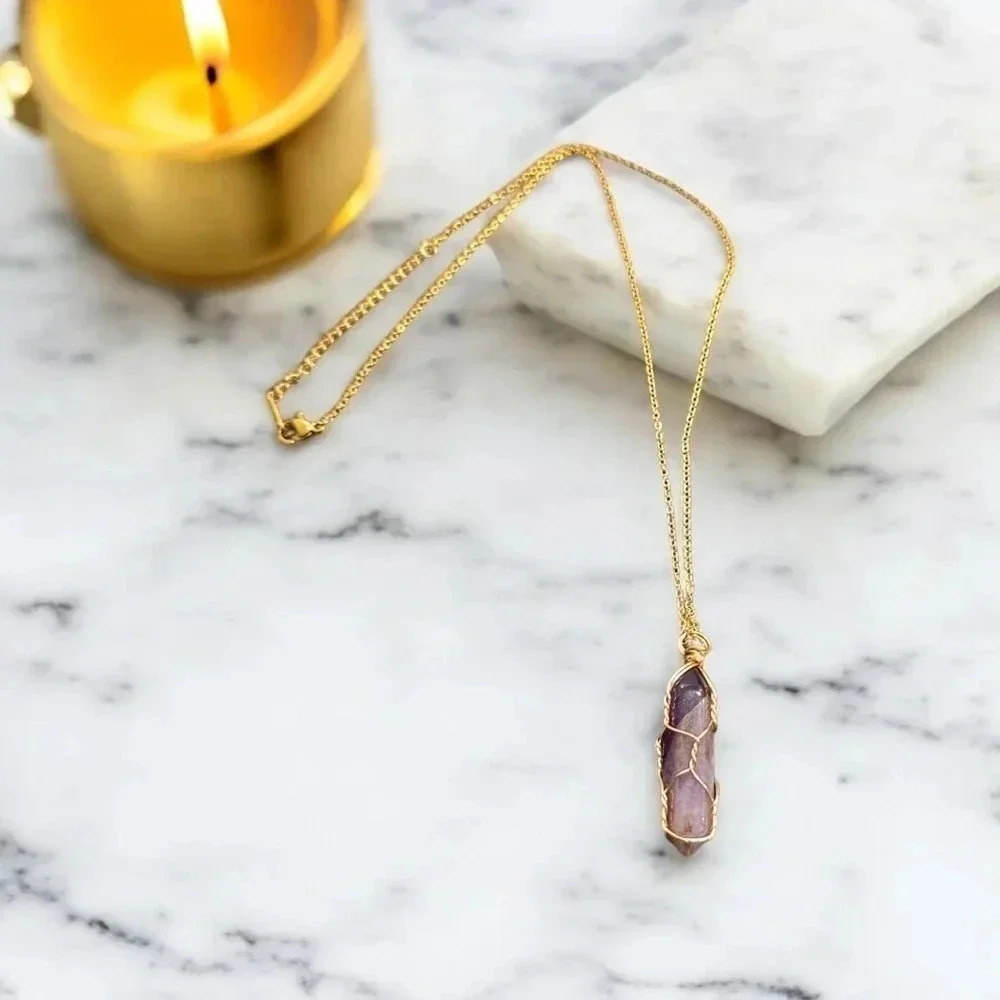 Amethyst Conical Gold Plated Necklace